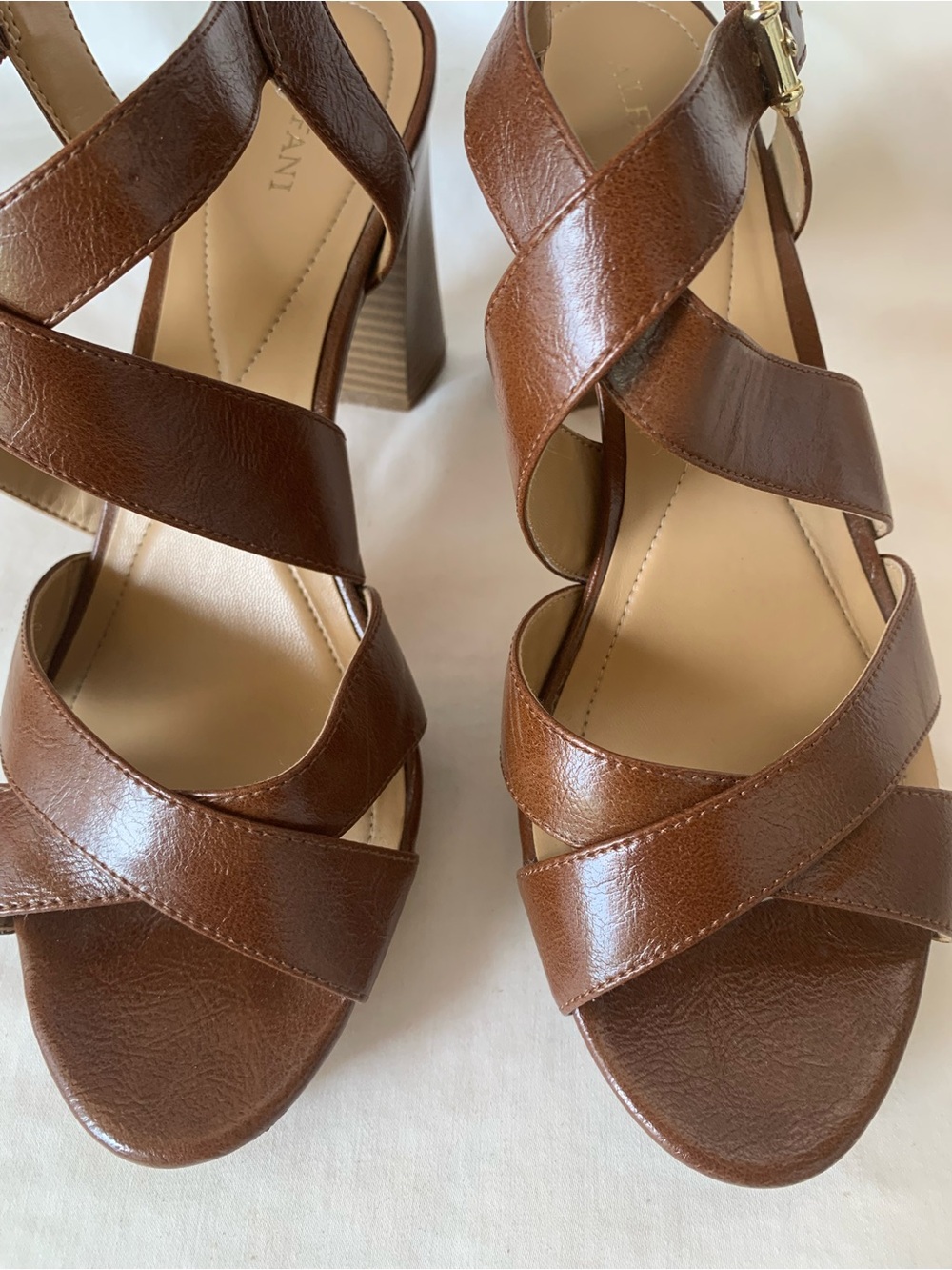 Alfani Brown Strappy Block Heel Sandals - Women's Size 9-1/2